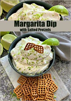 margarita dip with salted pretzels in a bowl