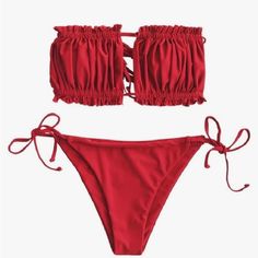 Zaful Women’s Red Size Tie Bikini Set, Size Large. Nwt New To Poshmark? Please Sign Up Using Our Code Jaxxandgee And Redeem $10 Off Your First Purchase! Zaful Bikinis, Bandeau Swimsuit, Ruffle Swimsuit, Swimsuits High Waisted, Low Waisted, High Cut, Beach Outfit, String Bikinis, Bathing Suits