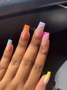 Cute Summer Nails Stiletto, Cute Different French Tip Nails, Cute Basic Nails Acrylic Coffin, Basic Summer Acrylic Nails, Basic Summer Nails Simple, Simple Summer Nails Coffin, Short Summer Acrylic Nails Square, Nail Inspo Summer Square, Short Nail Inspo Summer