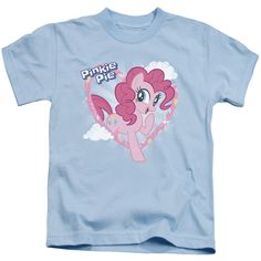 An officially licensed My Little Pony kids shirt featuring the character Pinkie Pie. * Boys, and Kid's shirts are made from a comfortable 100% Cotton. *Hoodies are made from a comfortable Cotton/Polyester blend. This is the perfect apparel for any fan of My Little Pony Friendship is Magic. ~Tag us and post a picture of you wearing this shirt on Instagram and receive a $5 discount on your next order~ @Buycoolshirts Returns/Exchange Form: If you suspect the product is defective or an incorrect ite Character Style Short Sleeve T-shirt With Cartoon Print, Short Sleeve T-shirt With Character Print, Cotton Character T-shirt With Crew Neck, Character Crew Neck Cotton T-shirt, Character Cotton T-shirt Crew Neck, Character Crew Neck T-shirt With Cartoon Print, Blue Themed Shirt With Character Print, Cute Short Sleeve Fan Merchandise Shirt, Blue Short Sleeve Themed Shirt