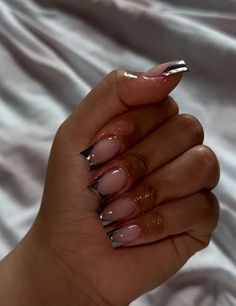 French chrome tips, acrylic, short nails Short Nails Chrome French, Wedding Nails For Guest Acrylic, Nurse Short Nails, Almond Shaped Chrome Nails, Short Nail Ideas French Tip, Short Classy Nail Designs, Classy Short Acrylic Nails, Short Croc Nails, Shorties Acrylic Nails