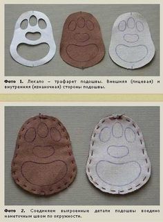 three different types of oven mitts with faces on them, one in white and the other in brown