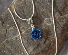 Navy blue rose pendant Polymer clay pendant Sparkly jewelry Handmade necklace Minimalist jewellery Silver chain pendant Blue rose necklace Blue Rose Necklace, Blue Sterling Silver Necklace With Flower Charm, Silver Rose Design Flower Necklace For Gift, Silver Rose Design Flower Necklace As Gift, Silver Flower Necklace With Rose Design For Gift, Blue Adjustable Flower Necklace For Gift, Adjustable Blue Flower Necklace For A Gift, Blue Flower Pendant Necklace Nickel Free, Blue Nickel-free Flower Pendant Necklace