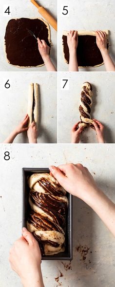 the steps to make chocolate peanut butter pretzels are shown in four different ways