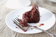 a piece of chocolate cake on a plate with a fork