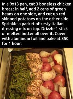 a pan filled with potatoes and green beans