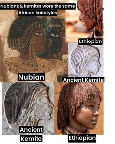 four different types of african hair styles and their names in english, arabic, egyptian, and