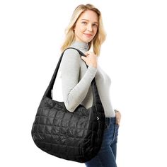 Large Quilted Puffer Hobo Bag - Quilted Soft Puffer Design - Zipper Closure - 2 Side Zipper Pockets Attached **Size: 15.7" L x 12" W ** Puffer Bag, White Crossbody Bag, Scarf Poncho, Sparkle Jewelry, Cowgirl Hats, Summer Scarves, Black Puffer, Hobo Handbags, Seasonal Fashion