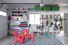 a room filled with lots of toys and bikes