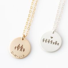 "Personalized Family Jewelry, Stick Figure Family Necklace, Custom Necklace, Mother's Day Gift, Grandma, Mom, Family Necklace Gift for Her Personalize this beautiful disc with your very own family! Offered in quality 14k gold fill, sterling silver, and rose gold fill, a beautiful piece your wife, mom, grandma, best friend, any special woman in your life will enjoy and wear close to their heart. HOW - TO - ORDER 1. Select your options from the drop down menu see photo for font styles and symbol o Stick Family, Stick Figure Family, Family Jewelry, Family Necklace, Jewelry Appraisal, Family Jewellery, Baby Jewelry, Stick Figure, Mom Jewelry