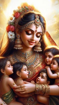 Durga Maa Cute Images, Godess Durga Wallpapers, Maa Durga With Her Family Painting, Durga Family Painting, Maa Durga Digital Art, Maha Kal