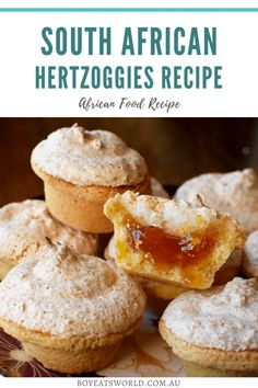 a plate with some muffins on it and the words south african hertzogies recipe above it