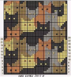 a cross stitch pattern with cats in different colors and sizes on the same fabric as well as numbers