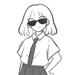 a drawing of a girl wearing sunglasses and a tie with her hands on her hips