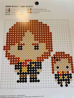 a cross stitch pattern with an image of two people on the front and back of it