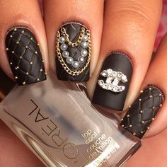 sloteazzy #nail #nails #nailart Chanel Nails Design, Chanel Nails, Best Nail Art Designs, Luxury Nails, Fabulous Nails, Bling Nails, Fancy Nails, Creative Nails