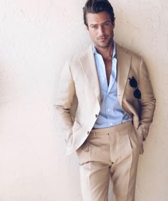 Linen Suits For Men, Summer Suits Men, Jason Morgan, Light Suit, Tan Suit, Beige Suits, Linen Men, Summer Suit