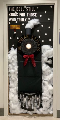 Train Station Theme Christmas Door Polar Express Door, Christmas Door Decorating, Hall Door, Polar Express Christmas Party, Door Decorations Classroom Christmas, Christmas Doors, Polar Express Party, Holiday Door Decorations, Classroom Christmas Decorations