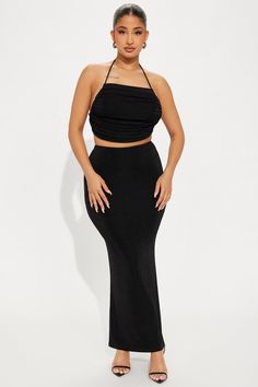 Available In Taupe And Black. Skirt Set Sleeveless Top Open Back Tie Bacl Maxi Skirt Elastic Waistband Stretch Self: 95% Polyester 5% Spandex Lining: 100% Polyester Imported | Cassandra Skirt Set in Black size XL by Fashion Nova Black Skirt Set, Service Women, Matching Dresses, Black Skirt, Clothes For Sale, Dresses For Sale, Open Back, Black Fashion, Fashion Nova