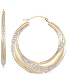 The art of sophistication is brought full circle with this smart polished and textured hoop earrings in two-tone styling. Macy's Fine Jewelry Hoop Earrings For Anniversary, Elegant Hoop Earrings With Diamond Accents From Macy's, Macy's Hoop Jewelry With Diamond Accents, Macy's Hoop Earrings For Formal Occasions, Macy's White Gold Hoop Jewelry, Ear Huggies, Satin Texture, Mens Cologne, Full Circle