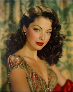 a woman in a red and gold dress posing for the camera