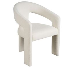 a white chair with curved arms and legs