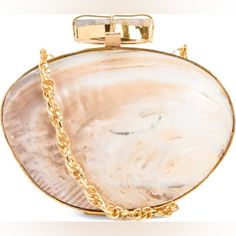 Brand New Seashell Clutch. Comes With A Chain So It Can Be Used As A Clutch Or A Crossbody. Sold Out Online. Chic Evening Bag With Gold-tone Hardware As Gift, Gold-tone Hardware Clutch Evening Bag As Gift, Gold-tone Clutch Evening Bag As Gift, Elegant Clutch With Gold-tone Hardware For Gift, Elegant Clutch With Gold-tone Hardware As Gift, Chic Compact Gold Bag, Beachside Wedding, Pearl Clutch, Black Evening Bag