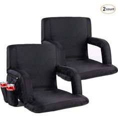 two black stadium chairs with padded arms