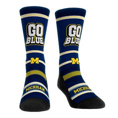 Michigan Wolverines Socks - Go Blue Socks - Rock 'Em Socks Team Slogans, Blue Socks, Go Blue, Michigan Wolverines, Dress Socks, Socks Women, Crew Socks, Michigan, Socks