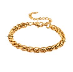 The Paola Bracelet boasts a timeless woven design and is crafted to resist tarnishing, ensuring its elegance and quality lasts for years to come. Exude sophistication and effortless style with this beautiful accessory. 316L Stainless Steel 18K PVD Gold Plated 6.5 inches long +2" inches ext Elegant Braided Bracelet Jewelry, Elegant Braided Bracelet With Adjustable Chain, Elegant Braided Bracelets As Gift, Elegant Braided Bracelets For Formal Occasions, Classic Gold Adjustable Braided Bracelets, Classic Gold Braided Adjustable Bracelet, Classic Adjustable Gold Braided Bracelets, Elegant Gold Braided Jewelry, Adjustable Gold Braided Bracelets For Formal Occasions