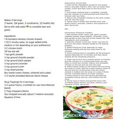 the recipe for chicken soup is shown in this brochure, with instructions to make it