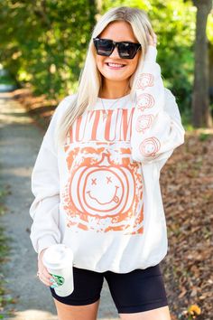 AUTUMN 'Nirvana Pumpkin' Sweatshirt – United Monograms Fall Cotton Sweatshirt With Screen Print, Cotton Sweatshirt With Screen Print For Fall, Trendy Fall Sweatshirt With Screen Print, Casual Screen Print Sweatshirt For Fall, Casual Sweatshirt With Screen Print For Fall, Casual Fall Sweatshirt With Screen Print, Trendy Orange Sweatshirt For Fall, Cute Oversized Fall Tops, Cute Oversized Tops For Fall