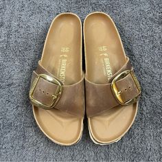 986 100% Authentic No Original Package Sticky Residue On Insole Color: Cognac Store Sample See/Enlarge Pictures Before Purchase Shoes Birkenstock, Birkenstock Brown, Birkenstock Madrid, Birkenstock Shoes, Women Sandals, Cognac, Women's Shoes Sandals, Birkenstock, Womens Sandals