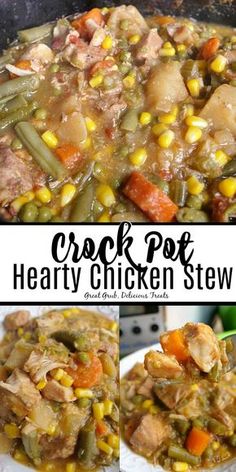 the crock pot hearty chicken stew is ready to be eaten