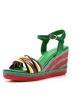 Step into the season with a touch of boho-chic flair in these open-toe platform sandals, where the charm of woven straw wedges meets the ease of a laid-back, yet stylish aesthetic. Style:Casual Heels Type:Wedge Heels Heel height:3.54inch Platform:0.98inch Plattform:0.2inch Closure Type:Open Toe Toe:Round Toe Upper Material:PU Leather Sole Material:TPR Lining Material:PU Leather Bohemian Platform Wedge Sandals For Spring, Bohemian Spring Platform Wedge Sandals, Spring Bohemian Platform Wedge Sandals, Bohemian Wedge Heel Sandals For Summer, Spring Green Sandals With Woven Sole, Bohemian Wedge Sandals With Ankle Strap For Spring, Bohemian Ankle Strap Wedge Sandals For Spring, Green Open Toe Sandals With Woven Sole, Green Summer Wedge Sandals With Ankle Strap