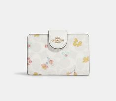 Coach Medium Corner Zip Wallet In Signature Canvas With Mystical Floral Print. White Wallets For Spring Gift, Spring White Wallets With Card Slots, White Wallets With Card Slots For Spring, White Coach Wallet For Gift, Coach Wallets As Spring Gifts, Coach Wallet Aesthetic, Wallet Aesthetic, Feminine Tattoo, Cute Wallets