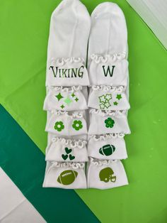 These Team Spirit Socks are the perfect addition to any school day outfit. Add these cute socks to your cheerleaders ensemble.  Show your school spirit and order a set for your family.  How about matching socks for your adorable matching Christmas pajamas.  Newlywed socks. Personalized team socks. Spirit socks Team gift. Perfect gift for your Athletic Director and staff.   These cute green & white socks are an adorable addition to any Moms game day ensemble. Make it your own.  Share your school pride with sophisticated accessories.  Makes a superb personalized gift.  Any color combination, finish, theme.  Will work with to achieve satisfaction. 'Make it Yours - Made to Order' If you do like these previously create socks I would love for you to take them home.  However, if you are looking f Athletic Director, School Socks, Team Socks, Games For Moms, Matching Socks, Go Team, Matching Christmas Pajamas, School Pride, White Socks