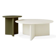 two tables with different colors and designs on them, one in white and the other in green