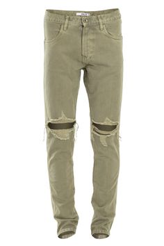 PREORDER Bleached Olive Ripped Tapered Denim Jeans – ENSLAVED Distressed Tapered Leg Bottoms For Spring, Spring Distressed Tapered Leg Bottoms, Ripped Fitted Cutoff Jeans, Fitted Ripped Cutoff Jeans, Distressed Fitted Jeans With Cropped Leg, Spring Fitted Distressed Pants, Distressed Stretch Cutoff Jeans, Stretch Distressed Cutoff Jeans, Urban Fitted Jeans With Frayed Hem