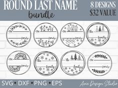 round last name bundle for svg, dxf and png files with snowflakes