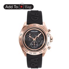 in stock Designer Rose Gold Chronograph Watch, Designer Black Analog Watches, Designer Black Watches With Subdials, Classic Rose Gold Chronograph Watch, Classic Rose Gold Analog Chronograph Watch, Designer Black Watch With Metal Dial, Designer Black Watch With Analog Display, Luxury Rose Gold Analog Watch Accessories, Luxury Rose Gold Watch Accessories With Analog Display