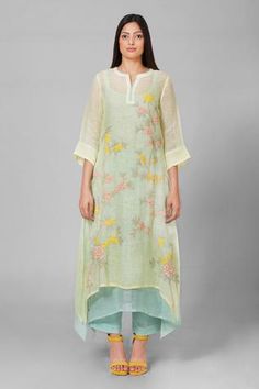 Shop for Oja Green Linen Kurta And Pant Set for Women Online at Aza Fashions Linen Kurti Design, Designer Kurti Patterns, Straight Fit Pants, New Address, Linen Color, Pretty Designs, Embroidered Neckline, Indian Fashion Designers, Indian Designer Outfits