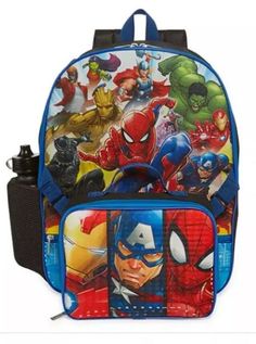 Bring the Avengers to school with you. Full size 16” backpack with matching lunch bag. Backpack has a protective coating and the lunch bag has a diamond texture and easy on and off straps. Comes with water bottle. New with tags Fast Shipping! Back To School Backpack With Water Bottle Pocket, School Bag With Water Bottle Pocket, School Bag With Water Bottle Pocket Rectangular, Back To School Rectangular Backpack With Water Bottle Pocket, Back To School Multicolor Bag With Water Bottle Pocket, Multicolor Back To School Bag With Water Bottle Pocket, Multicolor Back To School Bags With Water Bottle Pocket, Boys Backpack, Girls Backpack