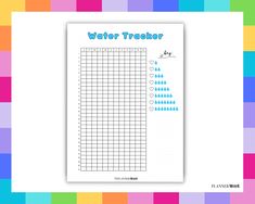 a sheet of paper with water tracker on it in front of a colorful wallpaper