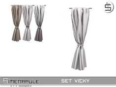 three different types of drapes hanging from the side of each other, one with a tie on it's end