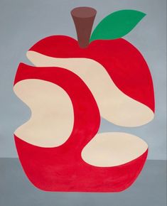 an apple painted in red and white on a blue background