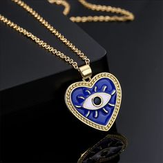 Evil Eye Heart Necklace (Color Blue) Last Photo For Size Measurements Only Blue Open Heart Jewelry Gift, Blue Open Heart Jewelry For Gift, Blue Heart Charm Jewelry As A Gift, Blue Heart Charm Jewelry As Gift, Blue Heart Charm Jewelry For Gift, Blue Jewelry With Heart Charm For Gifting, Blue Heart Charm Jewelry Gift, Blue Open Heart Necklace For Gift, Blue Necklace For Valentine's Day Gift