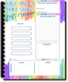 the printable project planner with colorful watercolors on it and text that reads make time to make stuff