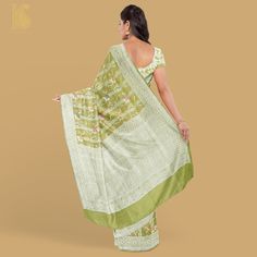 Olive Green Pure Tussar by Georgette Silk Handloom Banarasi Saree - Khinkhwab Georgette Silk Saree, Handloom Weaving, Plain Blouse, Banarasi Saree, Natural Gold, Gold Colour, Banarasi Sarees, Natural Fabrics, Silk Saree