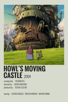 the movie poster for how's moving castle, with an image of a giant building in